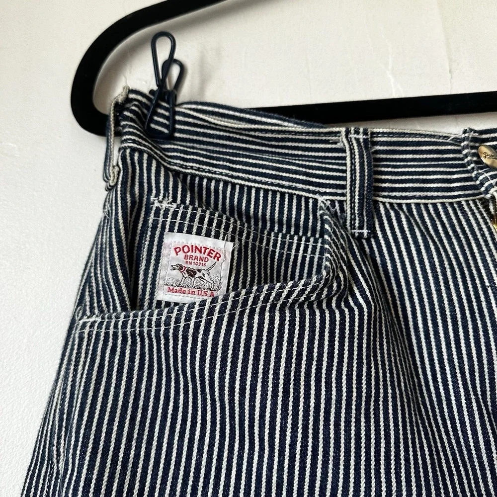 Pointer Brand USA Hickory Striped Denim Carpenter Pant Railroad Blue Sz 32 x 32